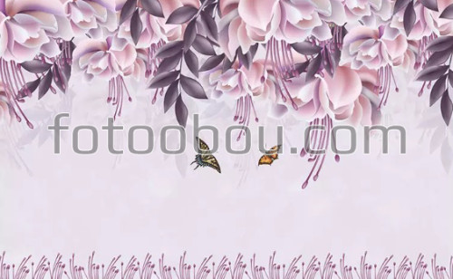 цветы, фиолетовые, розовые, бутоны, на стену, стена, дизайнерские