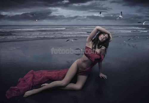 девушка, люди, пляж, песок, море