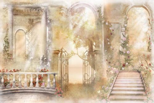 арки, колонны, дворик, цветы