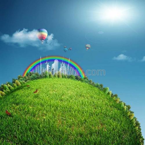 природа, детские, трава, радуга, сказка