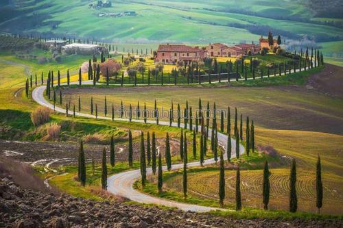 поле, италия, деревня, природа, дорога