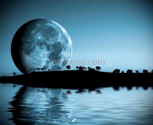 природа, луна, море, вода, небо, облака