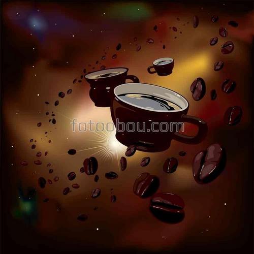 чашка, кофе, галактика, рисунок