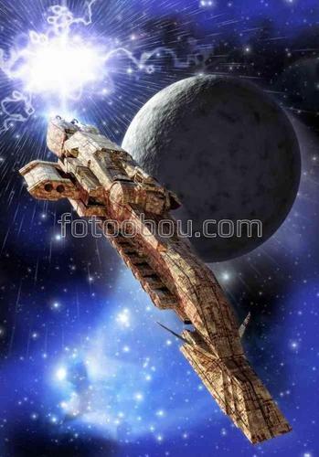 космос, крейсер, галактика, звездолет, планета, звезды