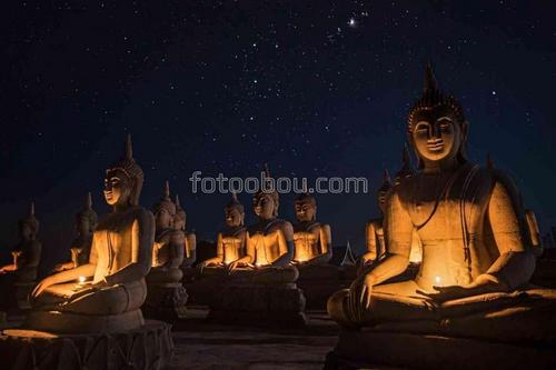 природа, ночь, звезды, статуи, будда