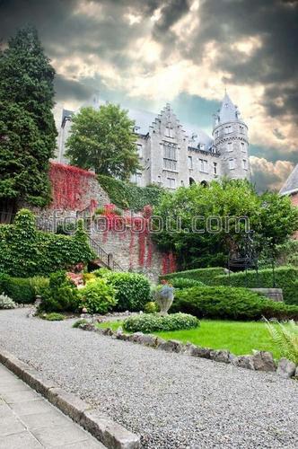 замок, сад, парк, природа, небо, облака