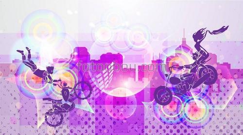 Байкеры, фиолетовые, мотоциклы, для подростков