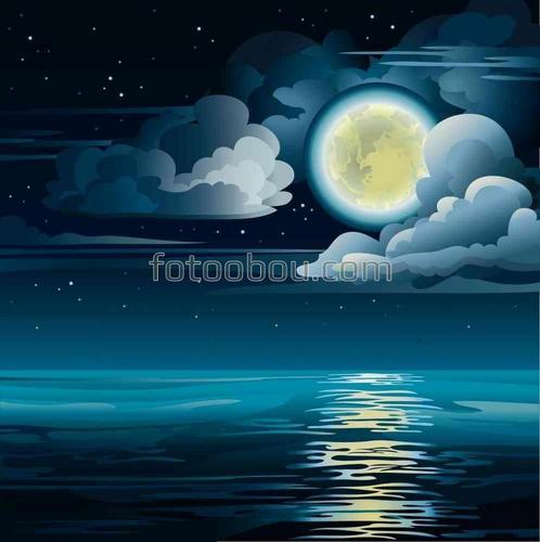 луна, природа, море, небо, облака