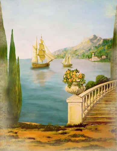 море, парусник, горы, набережная, природа