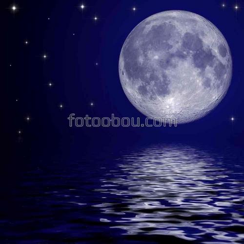 природа, луна, море, вода, небо, облака