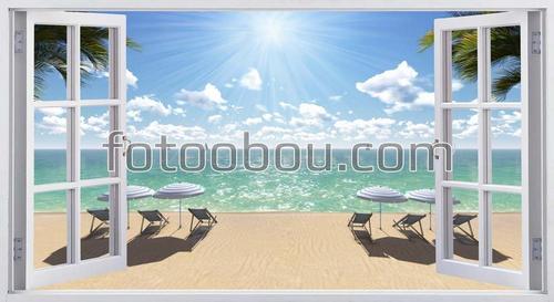 море, пляж, песок, вид из окна, шезлонги