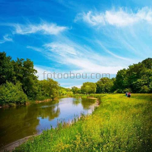 лето, облака, небо, река, природа