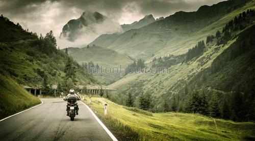 мотоциклист, дорога, горы, техника, природа, путешествие
