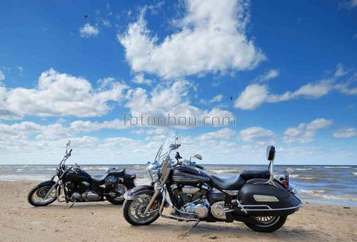 мотоцикл, техника, пляж, песок, море, облака, небо, природа