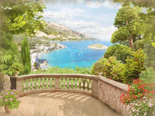 парк, терраса, море, набережная, природа