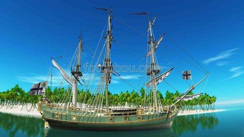 море, океан, остров, корабль, природа, парус