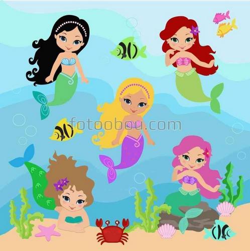 Русалочка, краб, рыбки