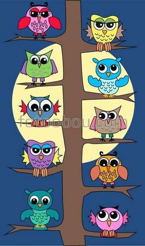 животные, птицы, сова, дерево, луна, ночь, радуга