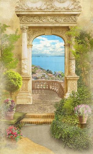 сад, терраса, арка, старый город, море