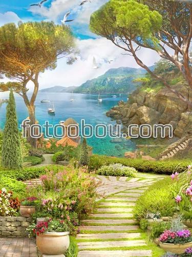 море, горы, сад, аллея, природа