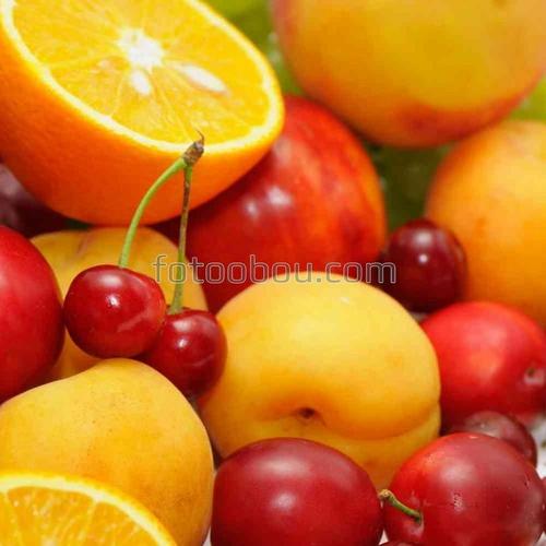природа, фрукты, фон, апельсины, вишня