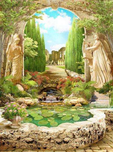 чад, ручей, греция, аллея, руины, античность