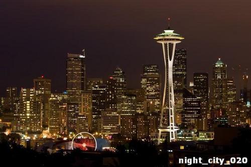 Телевизионная, башня, Сиэтл, город, небоскребы, ночь