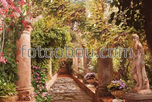 сад, парк, аллея, колонны, тропа, цветы