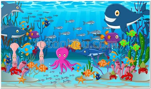 для детей, море, рыбки, кит, сказочные, подводный мир