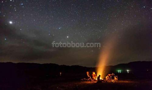 природа, туристы, костер, звезды, небо, ночь