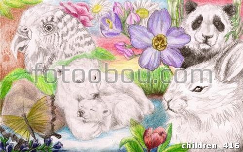 детские, для детей, панда, зайчик, медведи, цветы