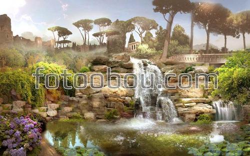 сад, парк, природа, водопад, озеро