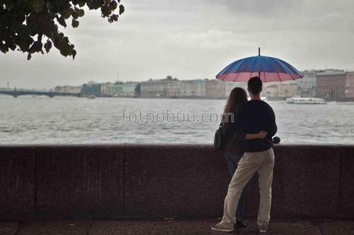 любовь, пара, набережная, зонтик