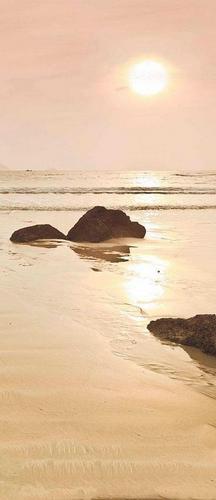 розовое, камни, море, закат, солнце