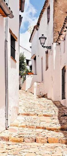 улица, фонарь, лестница, дома, белый, небо,