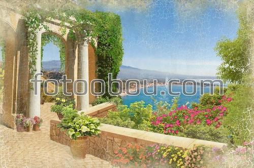 арка, колонны, сад, парк, природа, терраса