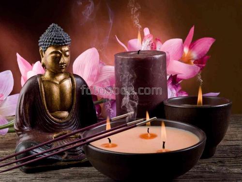 натюрморт, восточные, свечи, будда, статуэтка