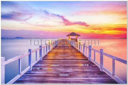 Широкая, пристань, закат, солнце, небо, озеро