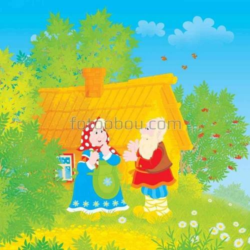 бабка, дед, дом, деревья, трава, зеленый