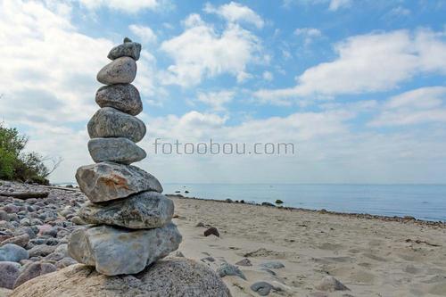 камни, песок, небо, облака