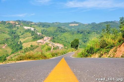 Дорога, среди, холмов, небо, облака