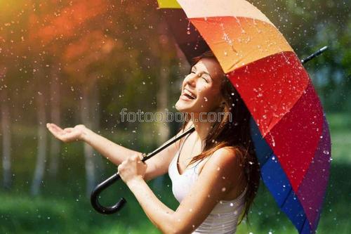 дождь, природа, девушка, люди, радость, улыбка