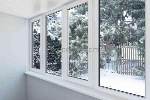 лоджия, балкон, вид из окна, домик, зима