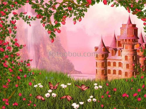 замок, сказка, водопад, сад, природа, горы, для детей