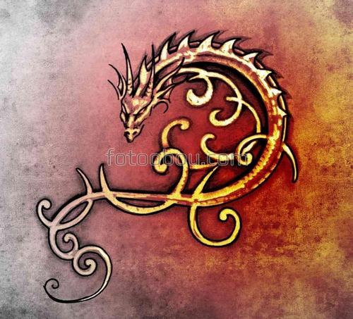 дракон, татуировка, фэнтези,  орнамент