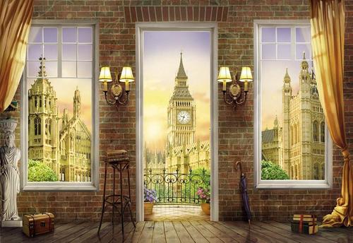 Вид из окна, Англия, Биг-Бен, балкон, лоджия, светильники, Вестминстерский дворец, Великобритания, Лондон