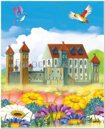 птички, для детей, домик, цветы, небо, облака