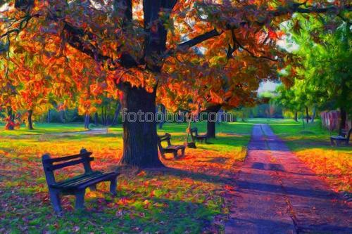 природа, парк, осень, листья, ветки