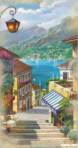 море, горы, улица, ступени, город