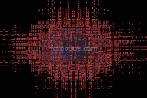 абстракция, красная, молнии, квадраты